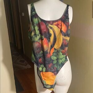 Vintage Sun Streak Fruit Print One-Piece Swimsuit - Tropical Fruit Pattern